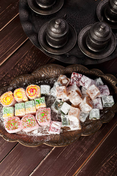 istock Turkish delight on a wooden table. 1034298656