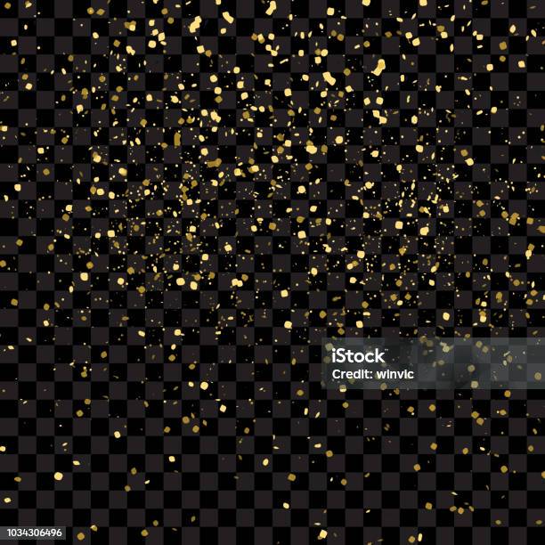 Gold Glitter Texture Isolated On Black Transparent Background Vector Illustration Confetti Particles Flying In The Air Explosion Golden Fragments Concept Stock Illustration - Download Image Now