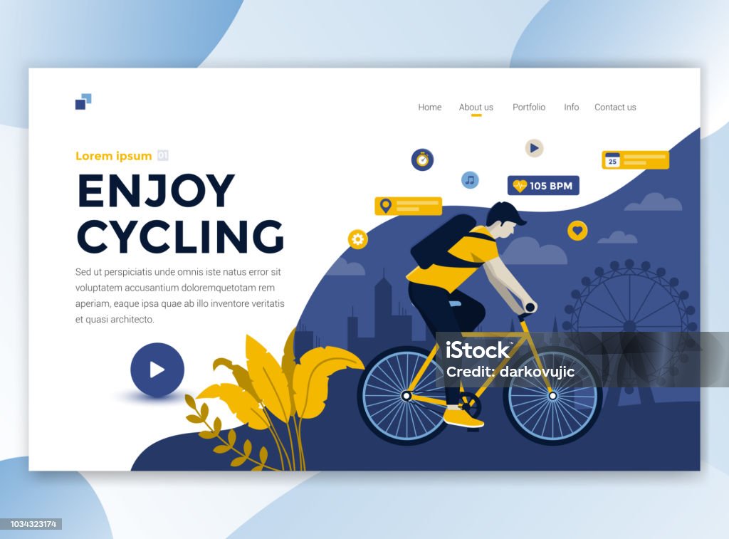 Flat Modern design of website template - Enjoy Cycling Landing page template of Enjoy Cycling. Modern flat design concept of web page design for website and mobile website. Easy to edit and customize. Vector illustration Cycling stock vector