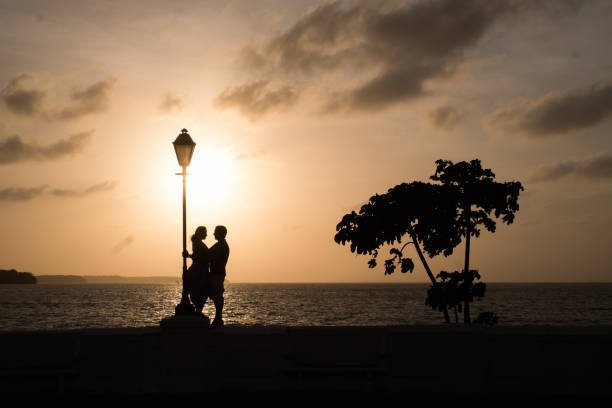 couple s’embrassant et en montrant les bagues de fiançailles - sao luis photos et images de collection