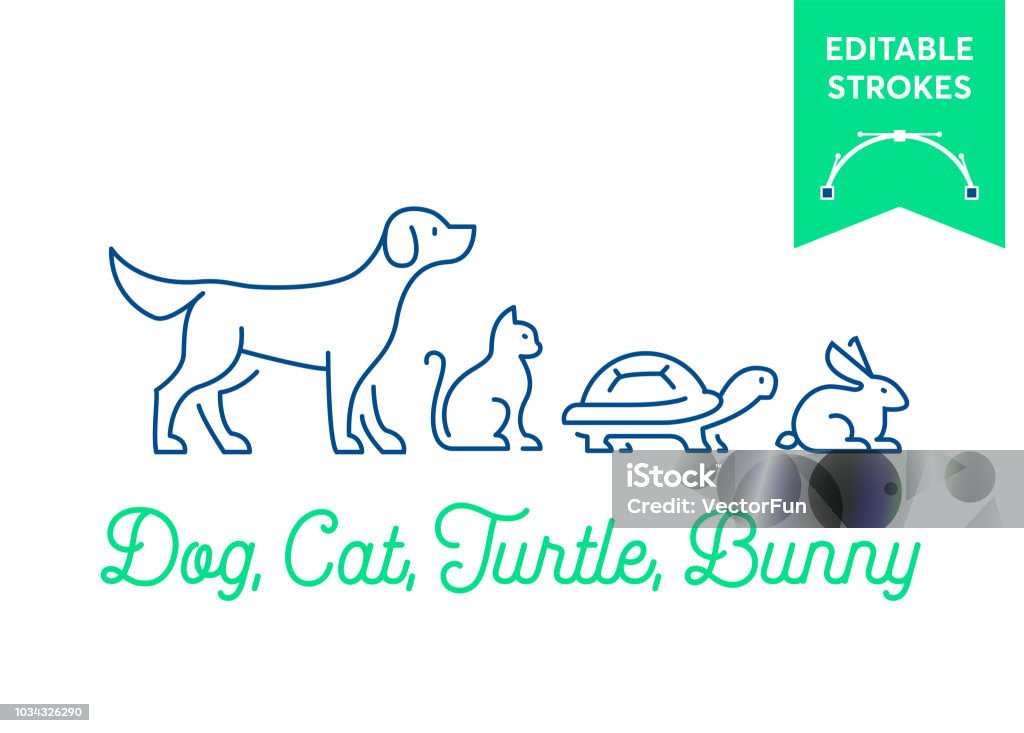 Pet icon set with editable strokes. Dog, cat, turtle and rabbit, bunny symbols. Minimal dog, pussy, tortoise and bunny outlines for infographics or web use. Pixel perfect flat design. Animal illustration Dog stock vector