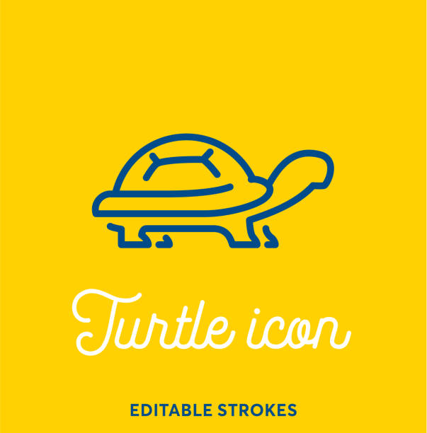 Turtle outline icon isolated on yellow background. Minimal animal icon set, cute pet. Turtle shell symbol with editable stokes for infographics or web use. Flat design silhouette. Tortoise armour vector art illustration