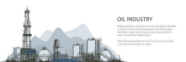 ilustraciones, imágenes clip art, dibujos animados e iconos de stock de plataforma de perforación de petróleo de bandera - oil rig onshore drilling rig borehole