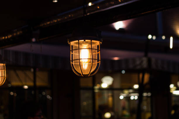 istock beautiful Retro style lighting decor bulb decor in restaurant 1034338216