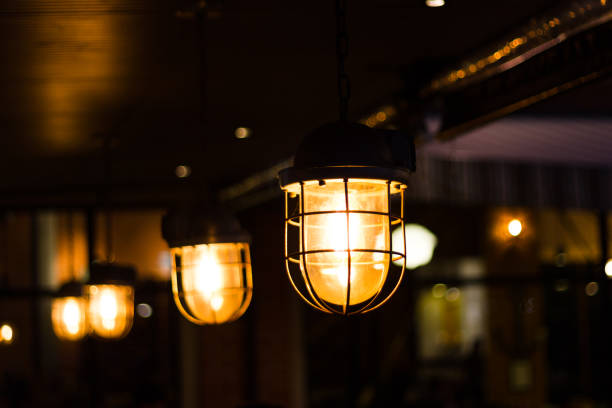 istock beautiful Retro style lighting decor bulb decor in restaurant 1034338250