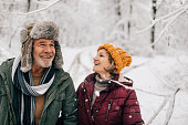 Senior couple enjoying a winter walk