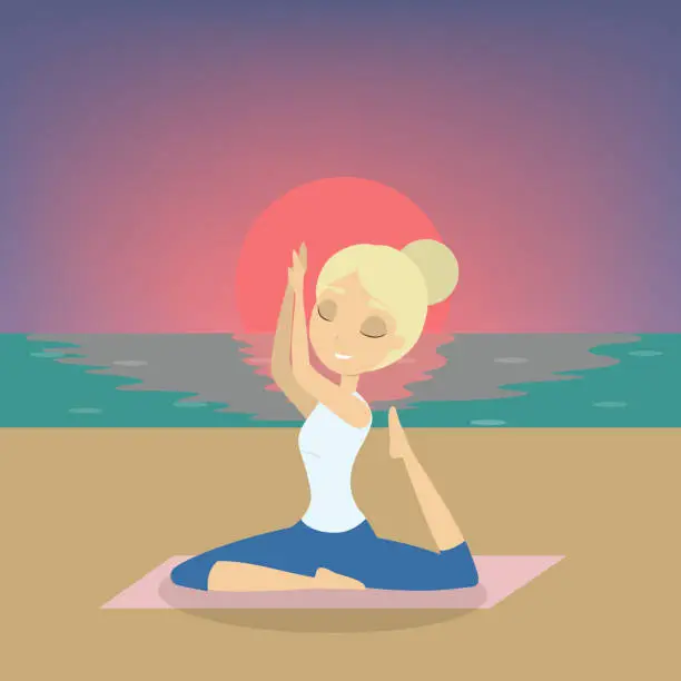 Vector illustration of Yoga at the beach