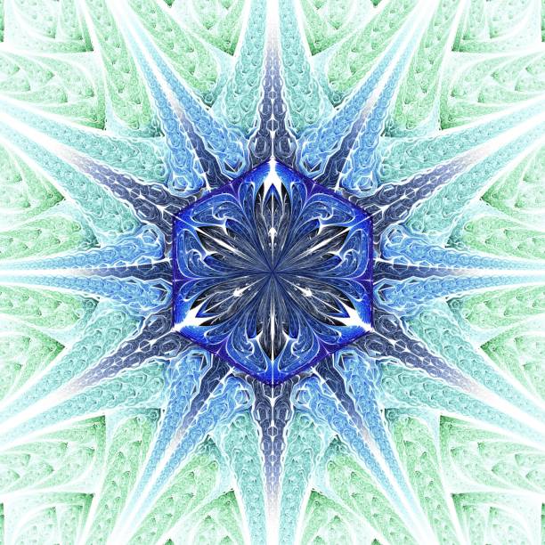 istock Beautiful Symmetrical fractal Blue mandala, flower or butterfly, digital artwork for creative graphic design. Computer generated graphics. 1034352046