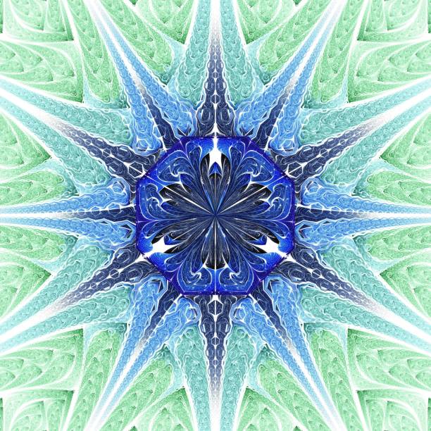 istock Beautiful Symmetrical fractal Blue mandala, flower or butterfly, digital artwork for creative graphic design. Computer generated graphics. 1034352124
