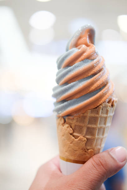 istock Thai milk tea and butterfly pea soft ice cream waffled cone 1034356554