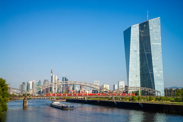 Frankfurt with ECB and skyline Frankfurt, Hesse, Germany - July 27, 2018: European Central Bank (ECB) with skyline and view over the Main photography hessen germany central europe stock pictures, royalty-free photos & images