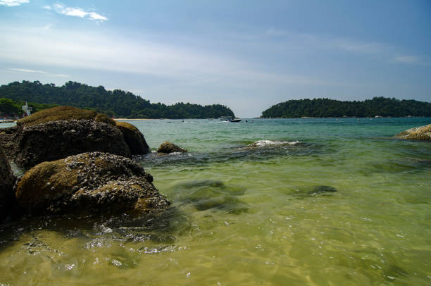 istock Beautiful tropical beach at sunny day with blue sky background 1034364922