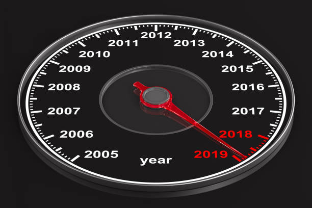 istock Calendar from speedometer on black background. 3D illustration 1034364974
