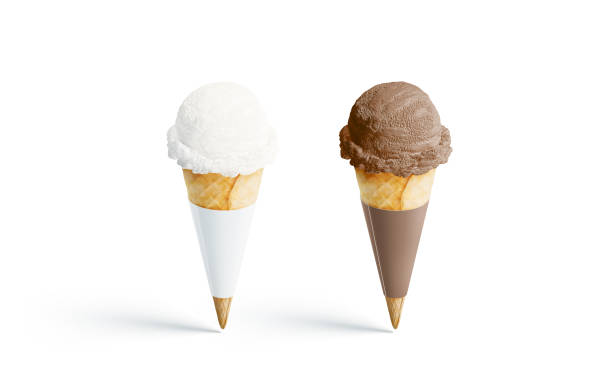 Blank white and brown ice cream cone mockup set, isolated