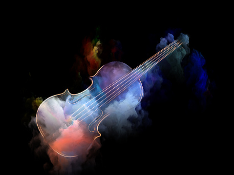 Music Dream series. Backdrop of violin and abstract colorful paint on the subject of musical instruments, melody, sound, performance arts and creativity
