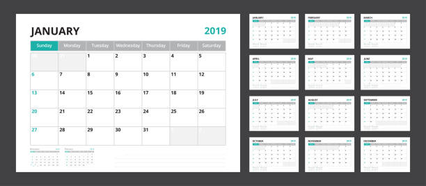 2019 カレンダー プランナー テンプレート コーポレート デザイン週間スタート日曜日に設定。 - 2019年点のイラスト素材／クリップアート素材／マンガ素材／アイコン素材