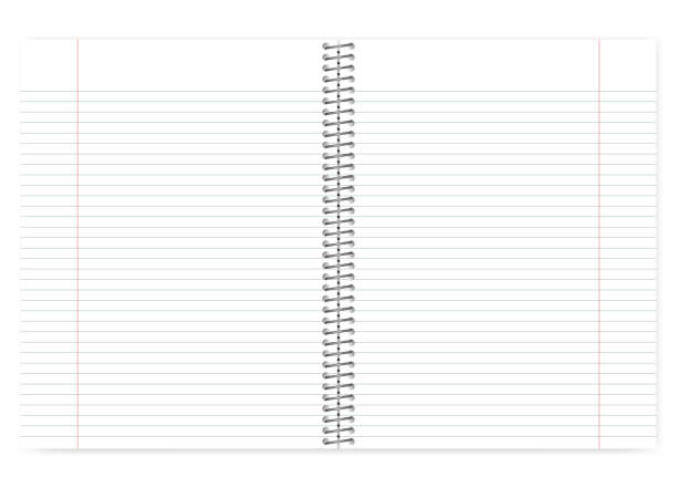 otwarty notes związany drutem z szablonem marginesu - workbook lined paper paper striped stock illustrations
