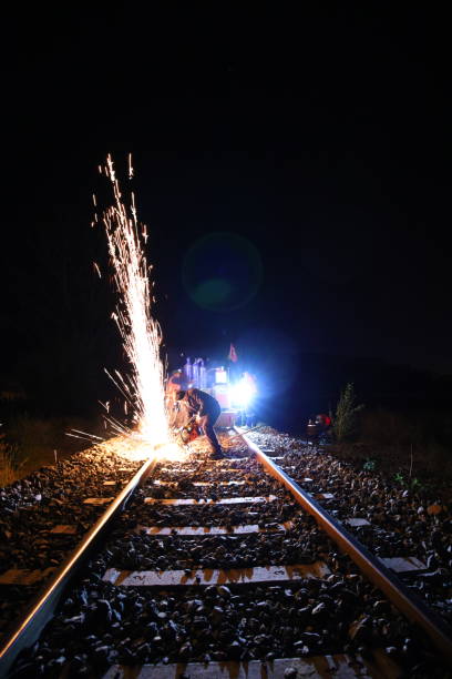 Thermit Welding Dark Stock Photo - Download Image Now - Railroad Track, Rail Transportation, Construction Site - iStock Thermit Welding Dark Stock Photo - Download Image Now - Railroad Track, Rail Transportation, Construction Site - iStock