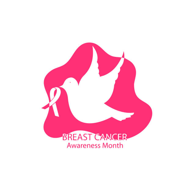 White dove with ribbon. National Breast Cancer Awareness Month. White dove with ribbon. National Breast Cancer Awareness Month beast cancer awareness month stock illustrations
