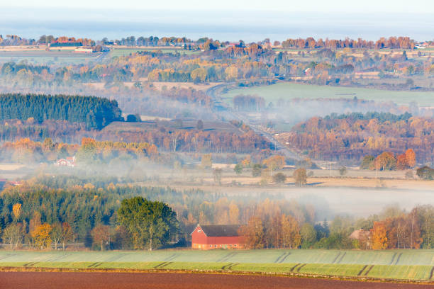 istock Rural landscape view with fog in autumn 1034391486