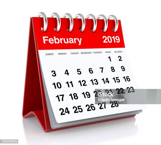 February 2019 Calendar Stock Photo - Download Image Now - Calendar, February, 2019