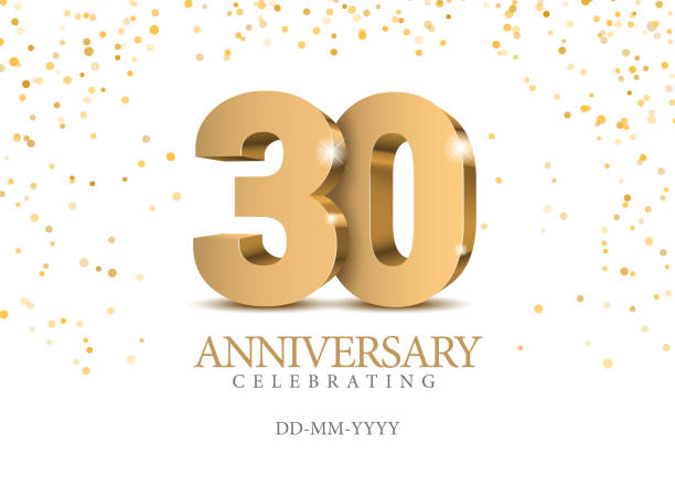 Anniversary 30. gold 3d numbers. Anniversary 30. gold 3d numbers. Poster template for Celebrating 30th anniversary event party. Vector illustration number 30 stock illustrations