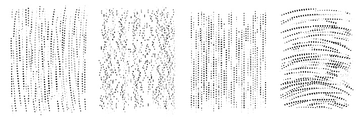 Vector stamps of black ink. Vertical and horizontal lines made of dots. Different size. Set of four unique patterns