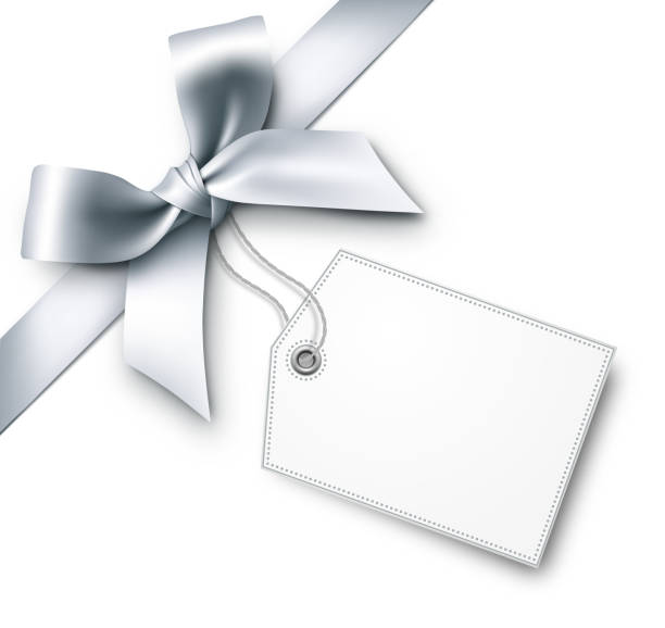 Silver Gift Bows with Tag Silver gift bow with tag. EPS10 drop shadow effect. label clipart stock illustrations