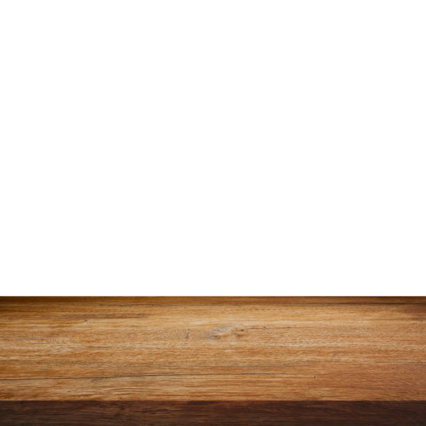 istock Empty wood table on isolated white background with display montage for product. 1034409384