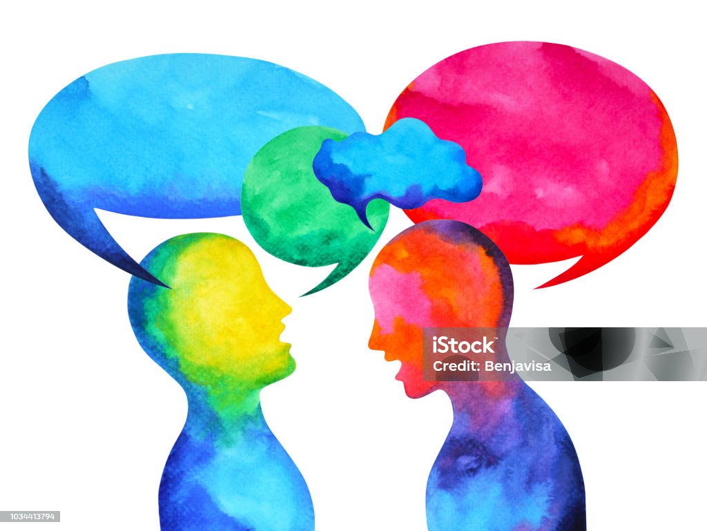 human speaking listening power of mastermind together world universe inside your mind, watercolor painting hand drawn Listening stock illustration