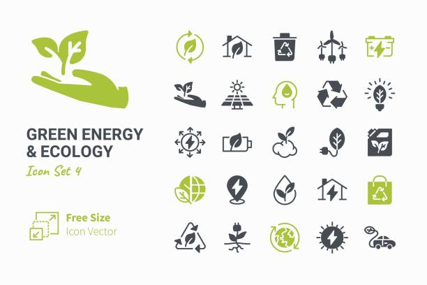 Green Energy & Ecology Green Energy & Ecology vector icon set electricity symbols stock illustrations