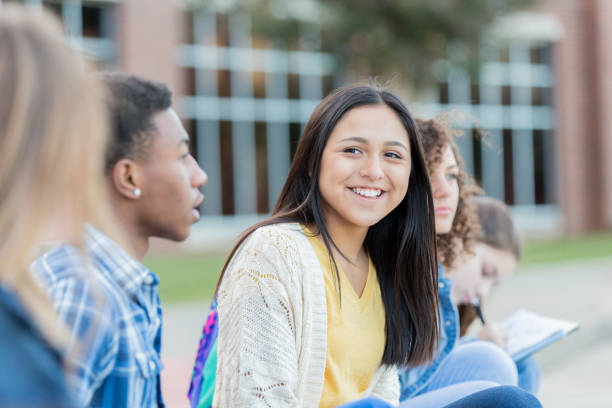 istock Confident schoolgirl waits for school to start 1034421558