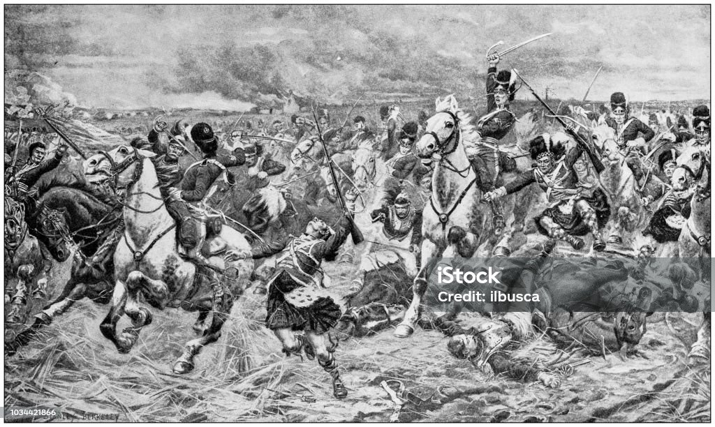 Antique painting illustration: Battle 19th Century stock illustration