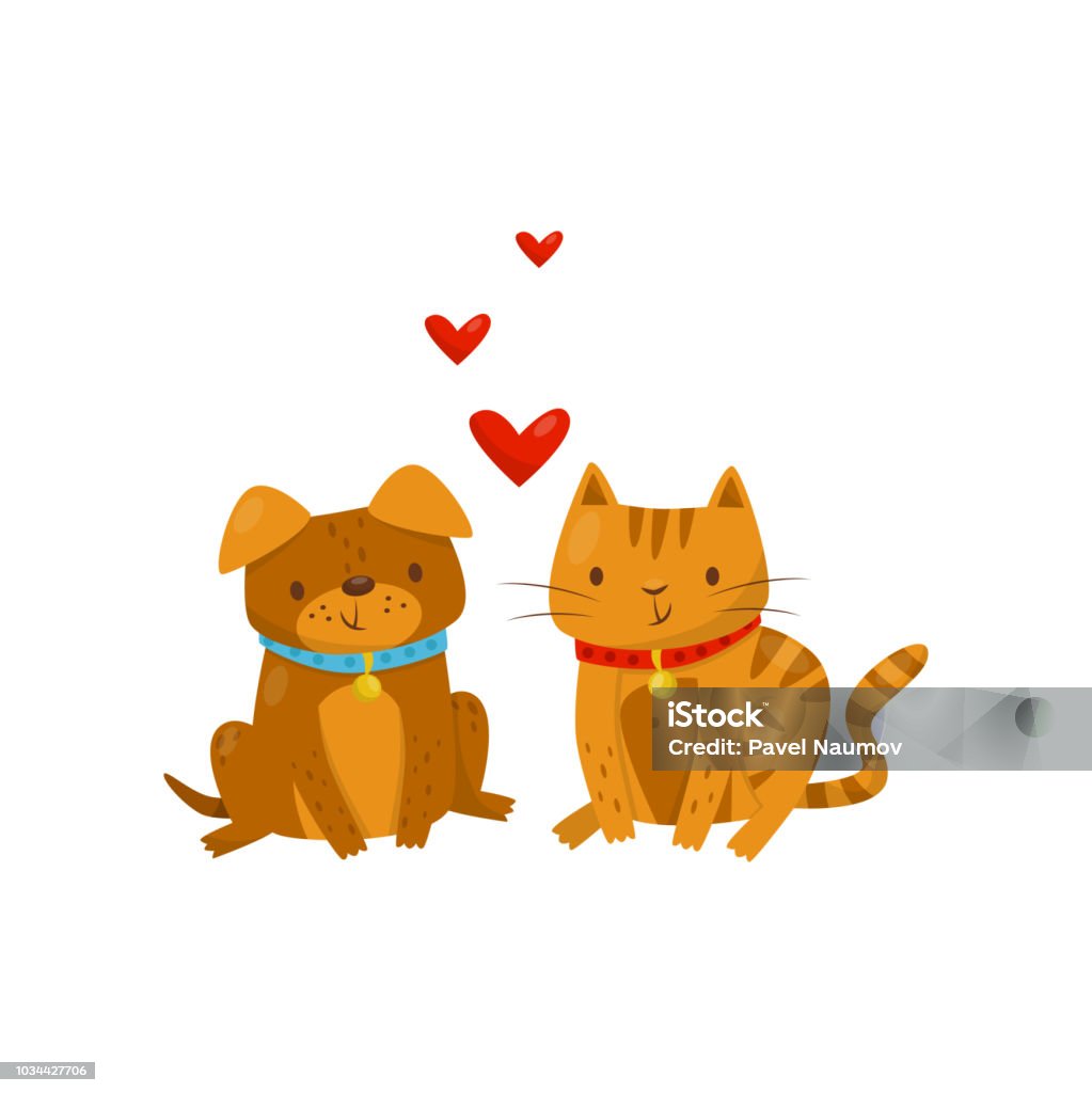 Funny Dog And Cat In Love Cute Domestic Pet Animals Cartoon Characters Best  Friends Vector Illustration On A White Background Stock Illustration -  Download Image Now - iStock