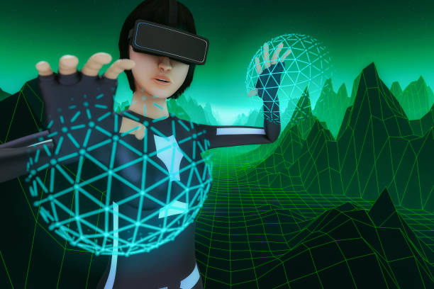 istock Female character with virtual reality glasses 1034431400