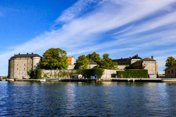 Vaxholm, Sweden September 9, 2018 The medieval Vaxholm fortress, originally constructed by Gustav Vasa in 1544 to defend Stockholm against shipborne attacks from the east, but most of the current structure dates from 1833â1863.