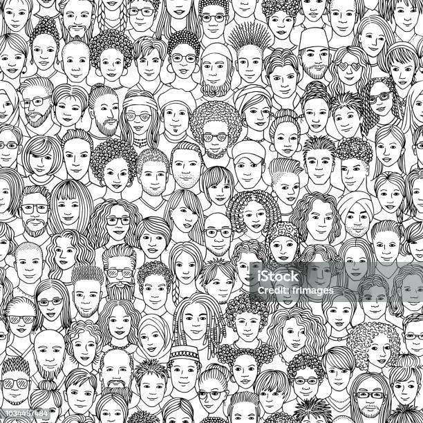 Seamless Pattern With Diverse People Stock Illustration - Download Image Now - People, Pattern, Multiracial Group