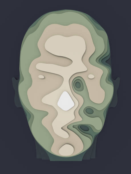 istock Abstract paper cut human head. Paper sclices with soft shadow form 3d head. Minimalistic design. 3d rendering 1034461938