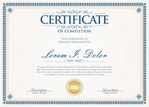 certyfikat lub dyplom retro vintage szablon projektu - certificate frame award gold stock illustrations