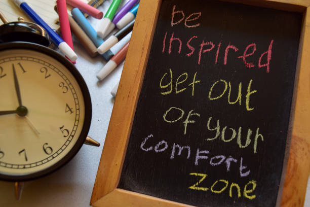 be inspired get out of your comfort zone - box thinking creativity inspiration imagens e fotografias de stock