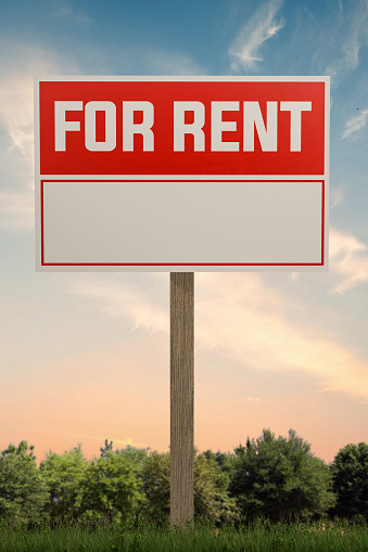 for rent sign on green grass 3d illustration