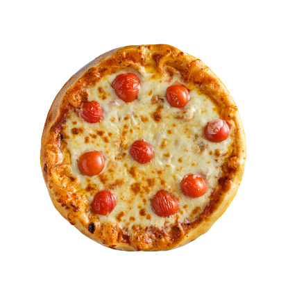 Sabroso, pizza casera, sabrosa aislado sobre fondo blanco, vista superior photo