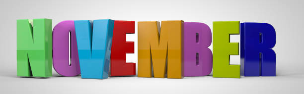 istock november calendar month multicolor text banner, 3d render 1034507634