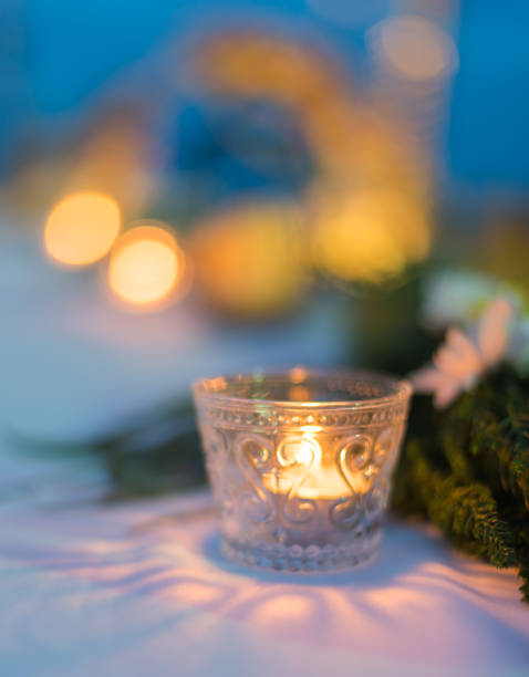istock Dining table decorated with beautiful candles at the wedding ceremony. 1034515652