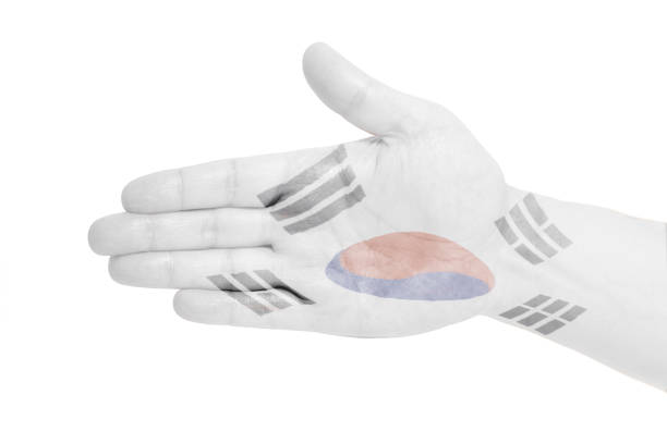 Man hand sign with South Korean Flag isolated on white background