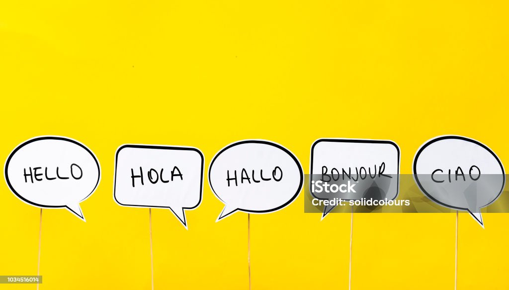 Hello Hello in many different languages. Language Stock Photo