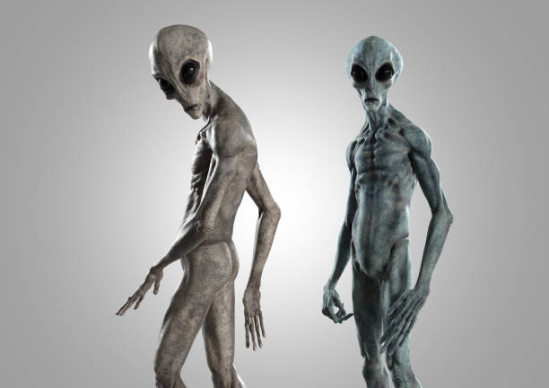 extraterrestrial life or alien extraterrestrial life or alien - 3d rendering grey alien stock pictures, royalty-free photos & images