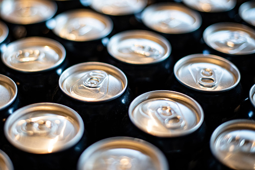 View of a display of aluminum cans