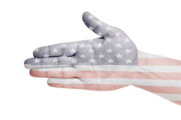 istock Man hand sign with USA flag 1034528560