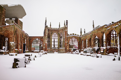 Coventry city under snow, Famous place in city Coventry Cathedral